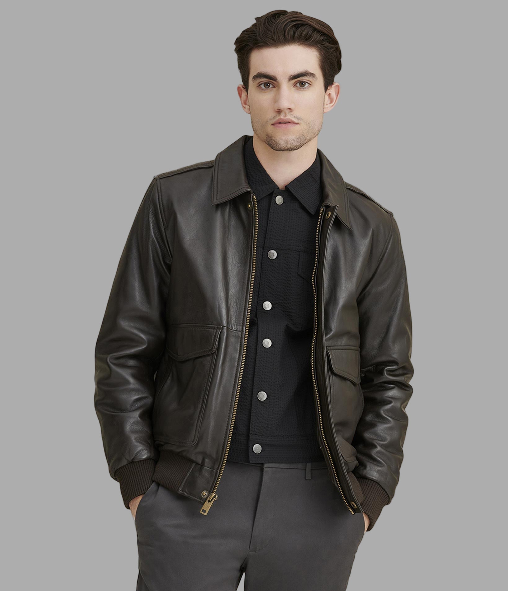 Michael Leather Flight Bomber Jacket