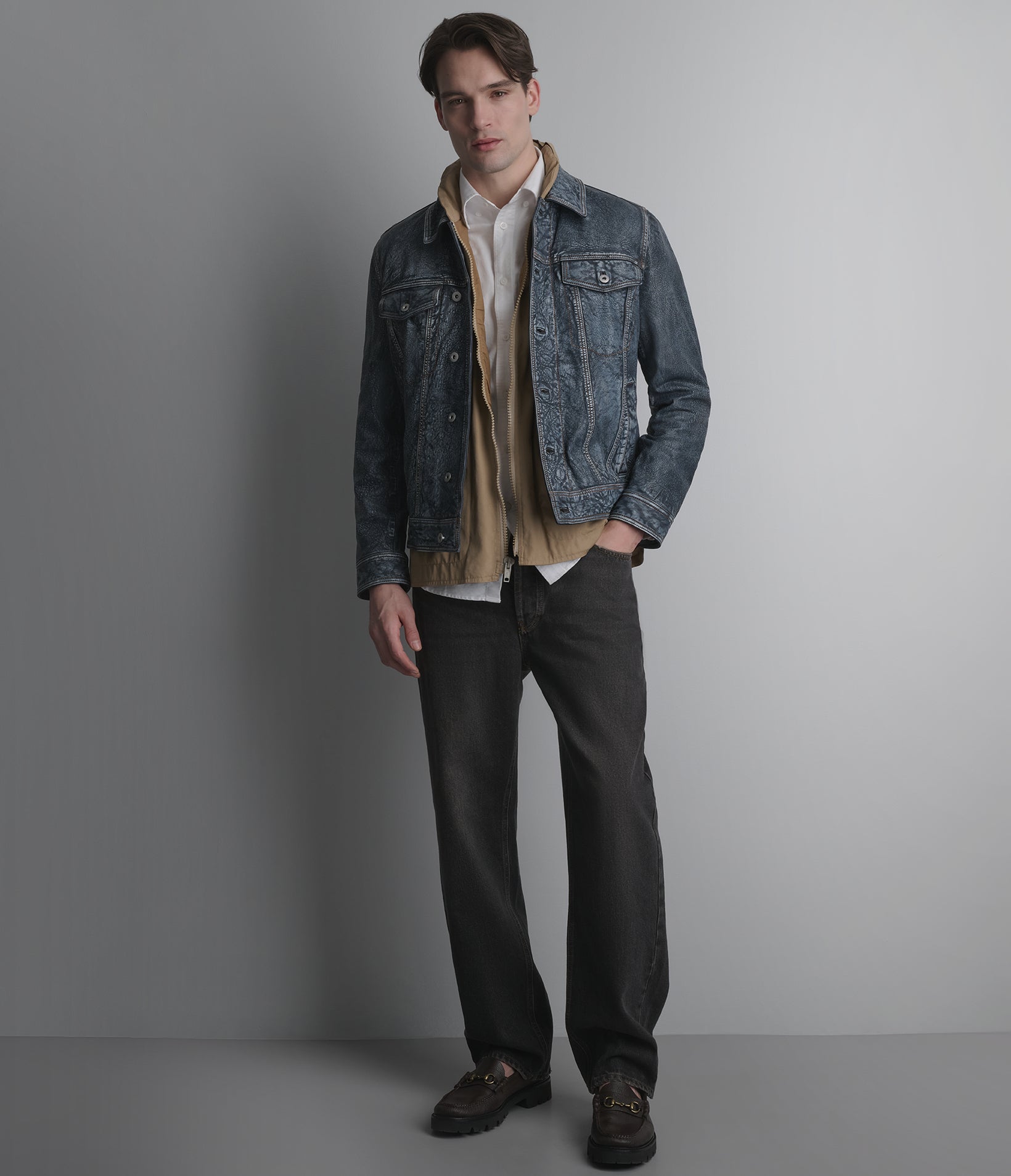 Chase Leather Denim Trucker Jacket