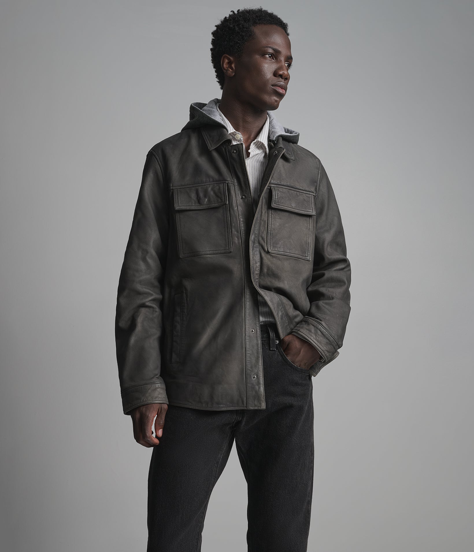 Atlas Vintage Hooded Leather Shirt Jacket