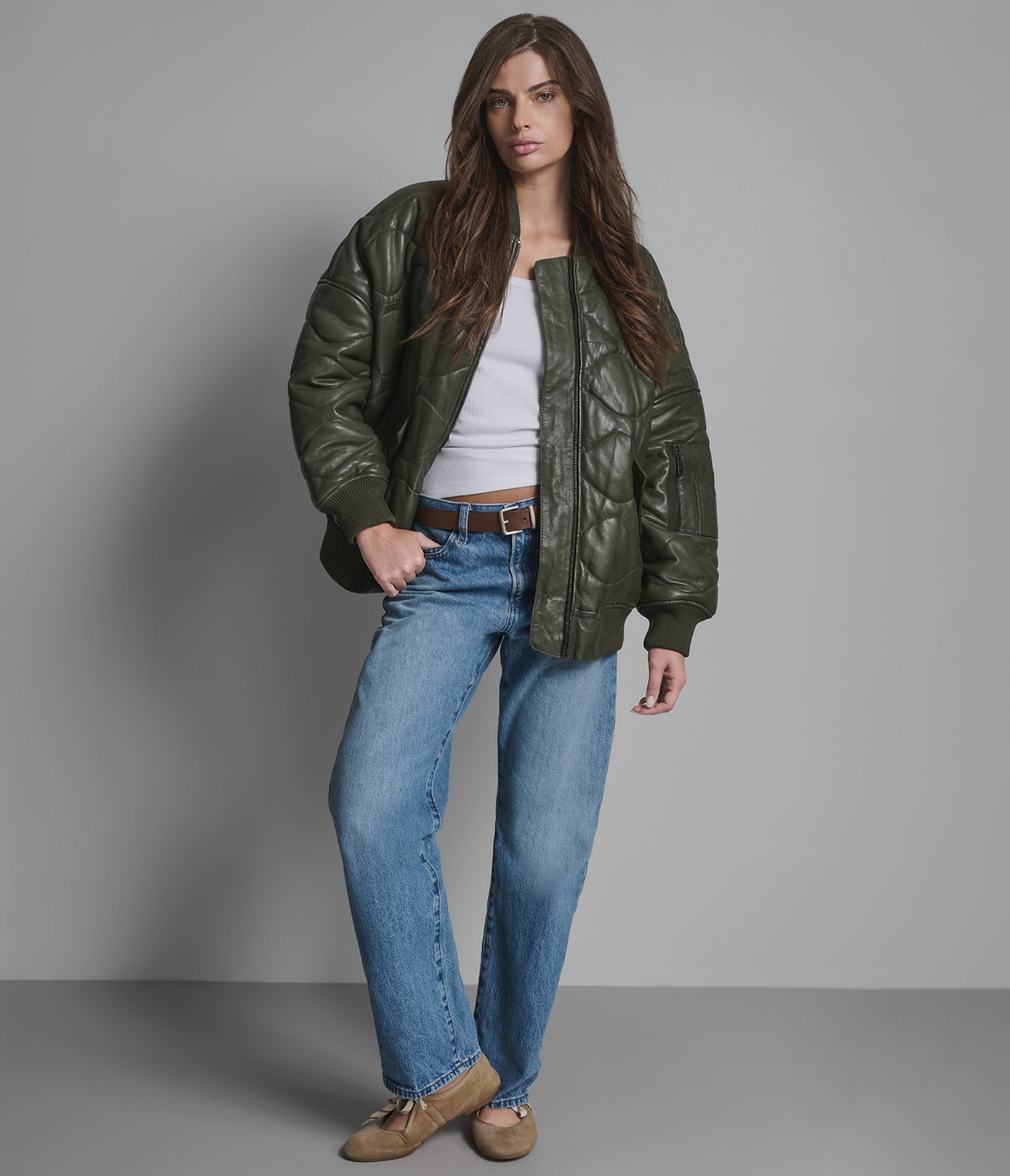 Women's Ivy Faux Fur Collar Oversized Leather Bomber Jacket
