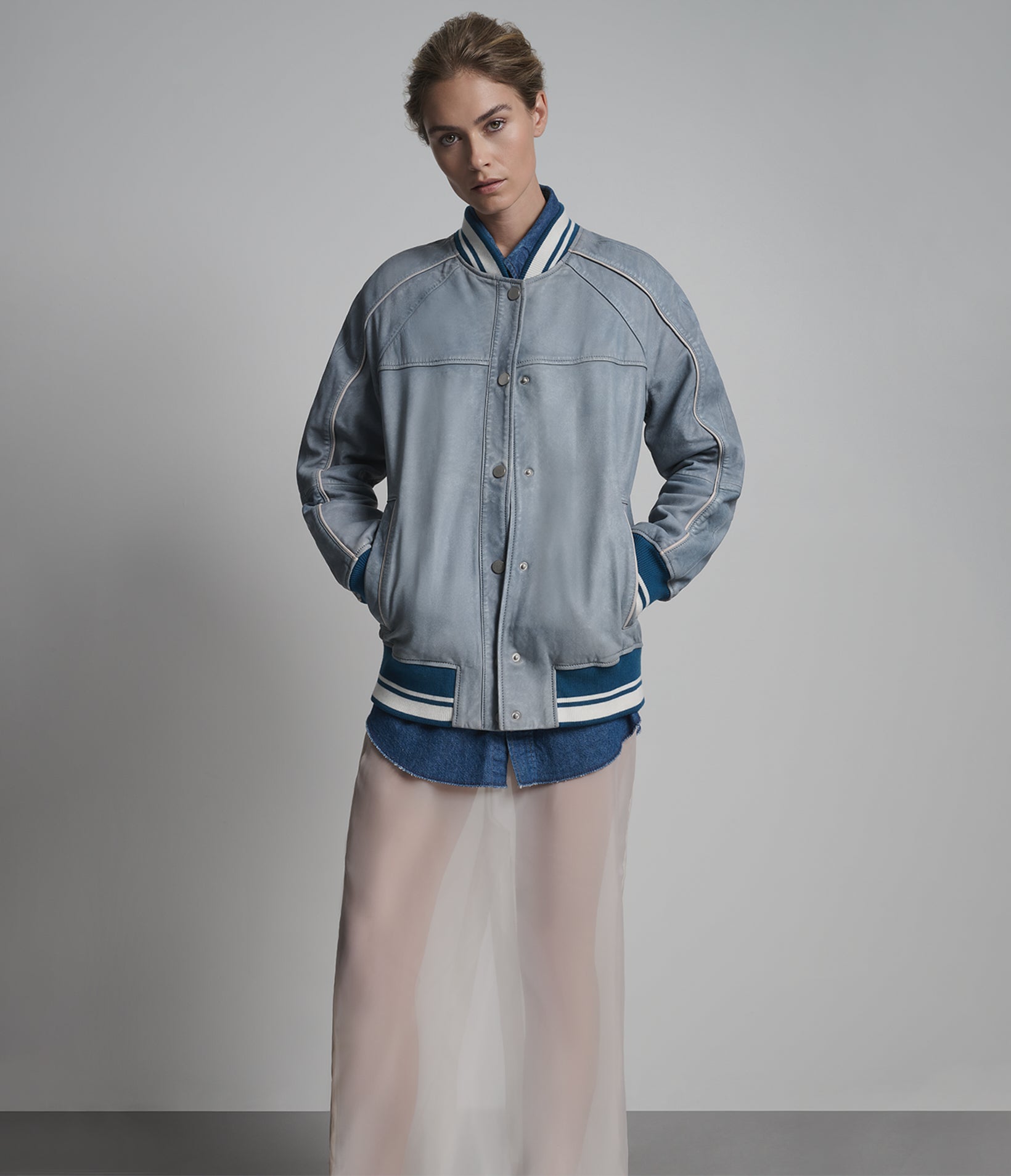 Women's Lena Leather Denim Varsity Jacket