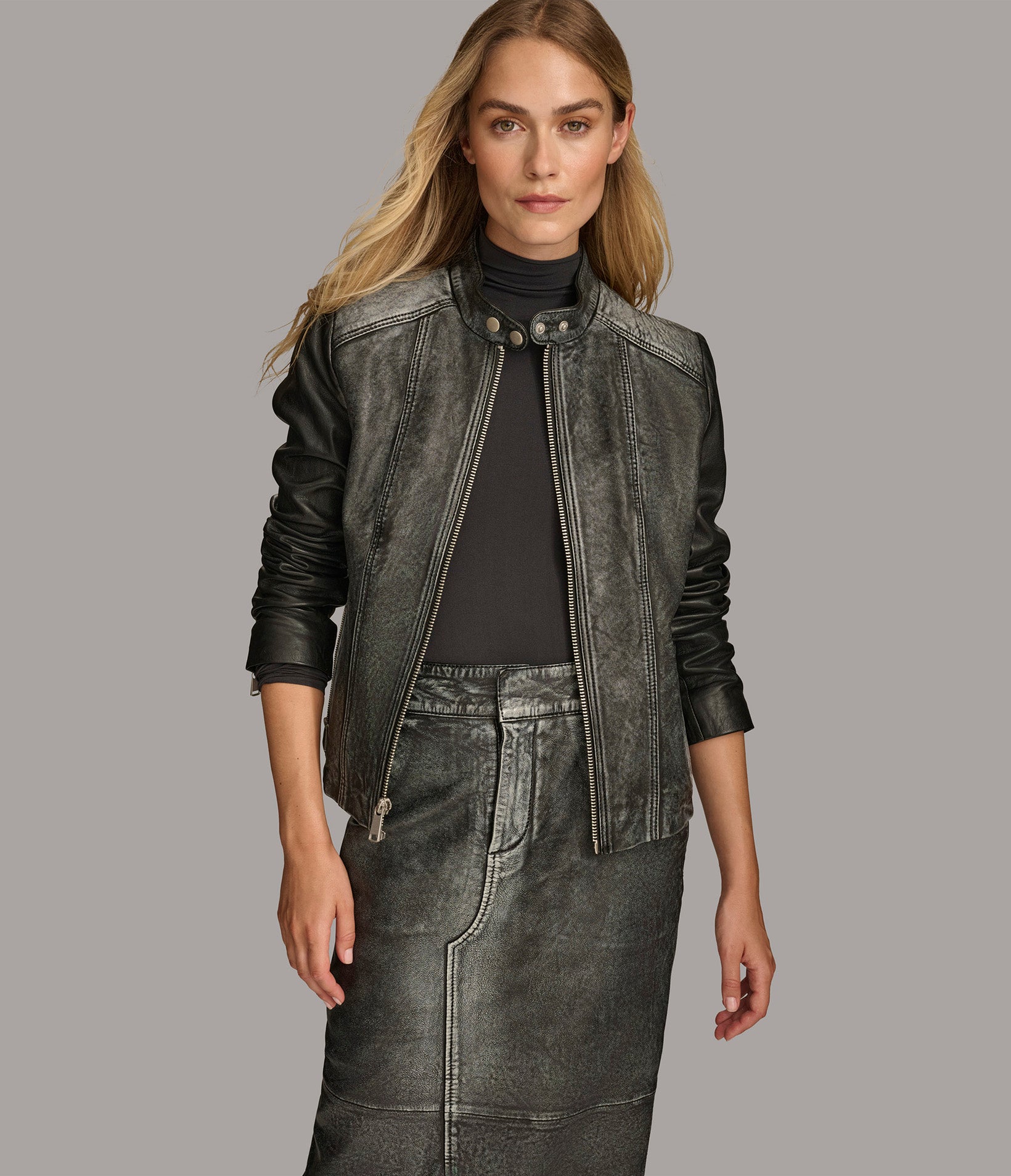 Women's Alora Leather Combo Racer Jacket