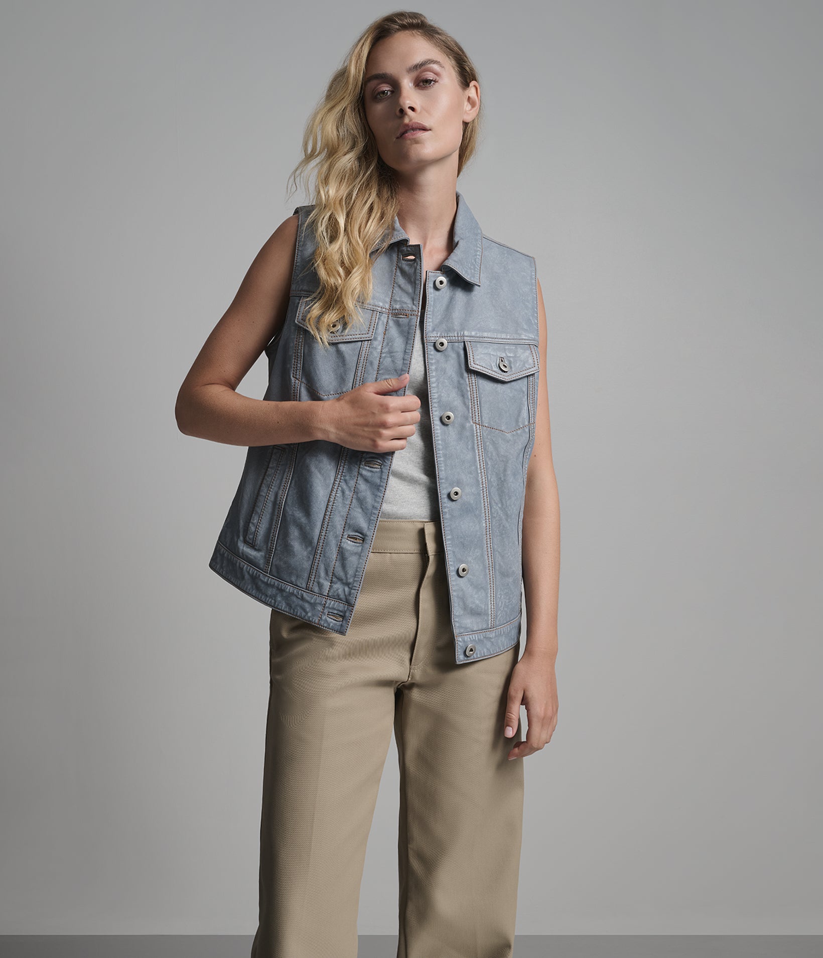 Women's Mackenzie Leather Denim Vest